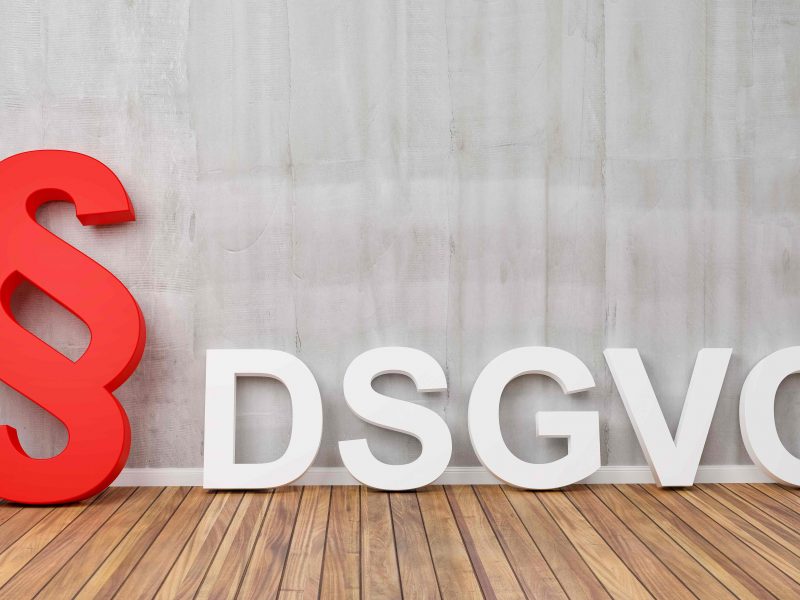 DSGVO Basic Data Protection Regulation Concept with red paragraph symbol on grey concrete wall - 3D Rendering